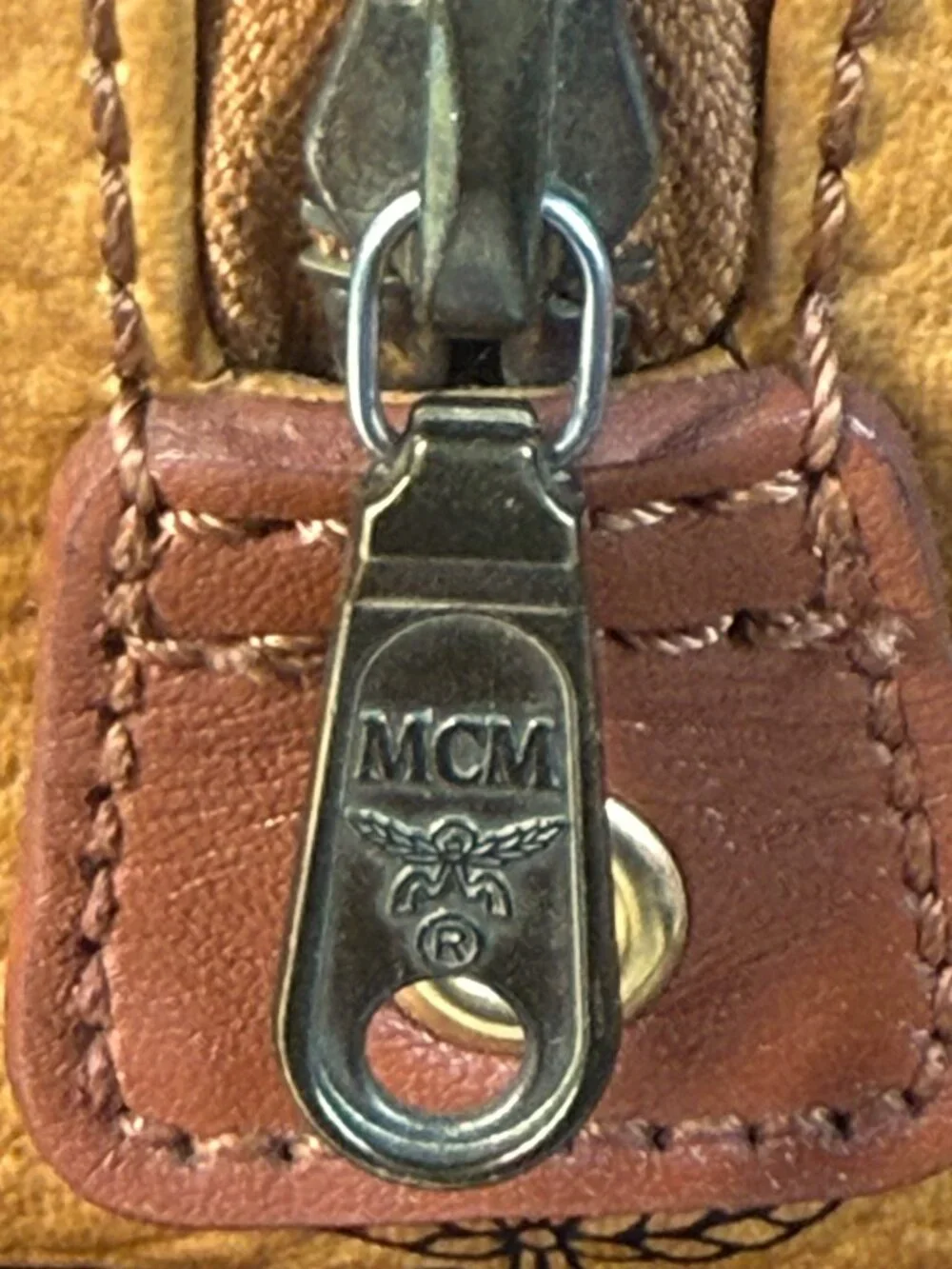 MCM Vintage Visetos Cognac Coated Canvas Boston Satchel Handbag with COA